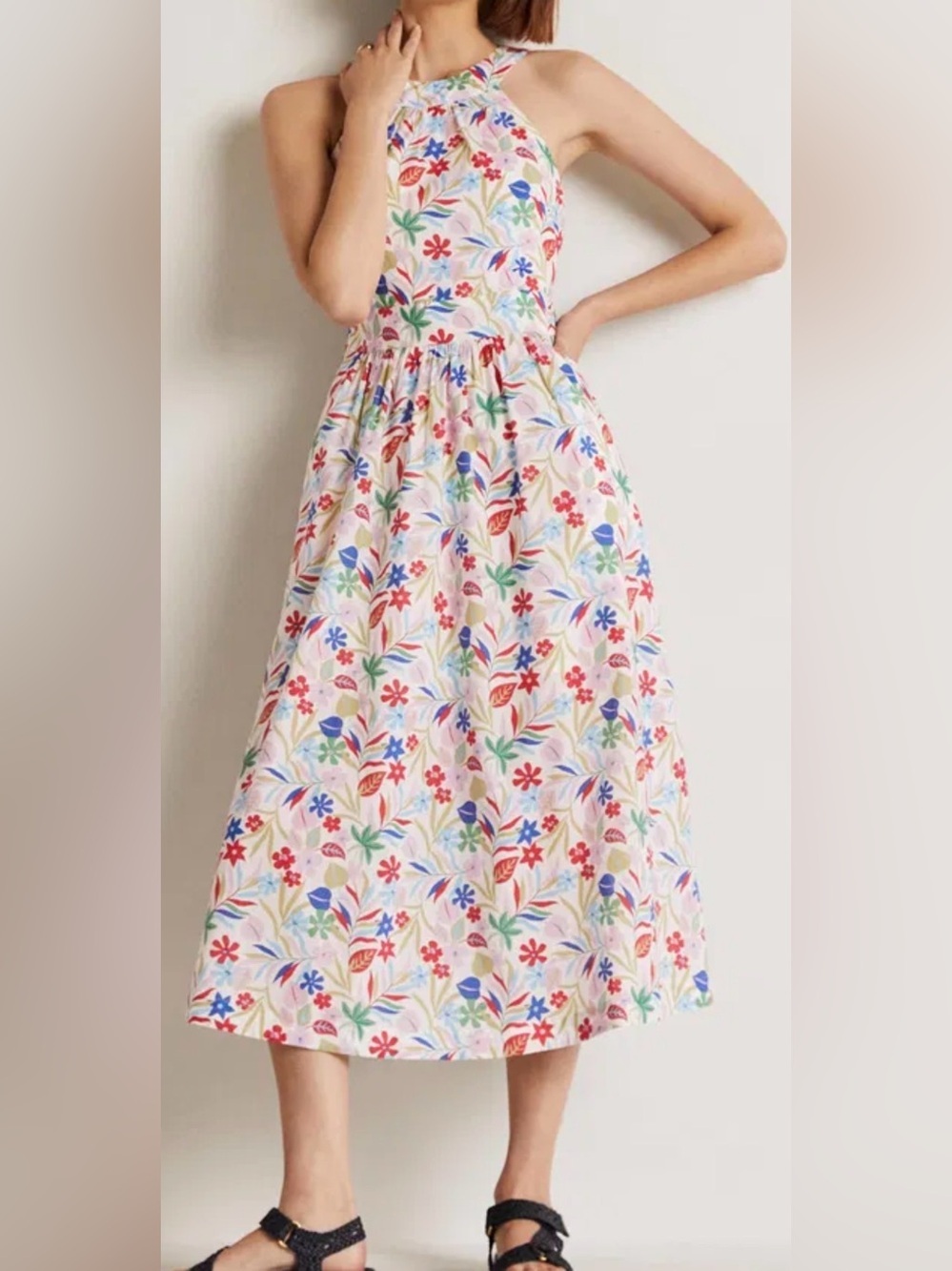 Boden Heidi Halterneck Floral Midi Dress Pockets Size 20/22R plus EUC